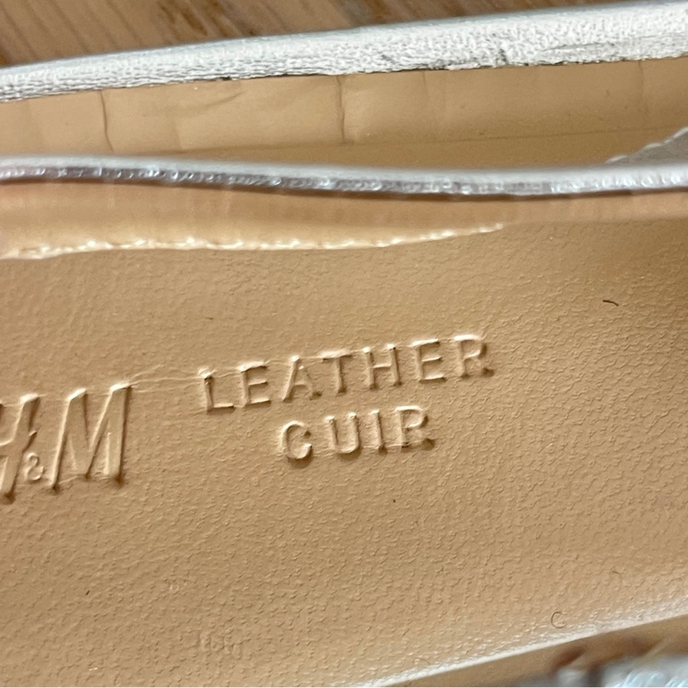 H&M Silver leather slingback ballet Flats with Bow Detail size 8 metallic office - Picture 8 of 13